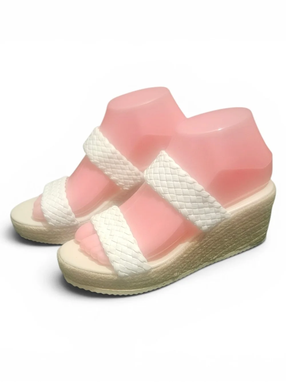 White Woven Braided Strap Espadrille Platform Wedge Sandals